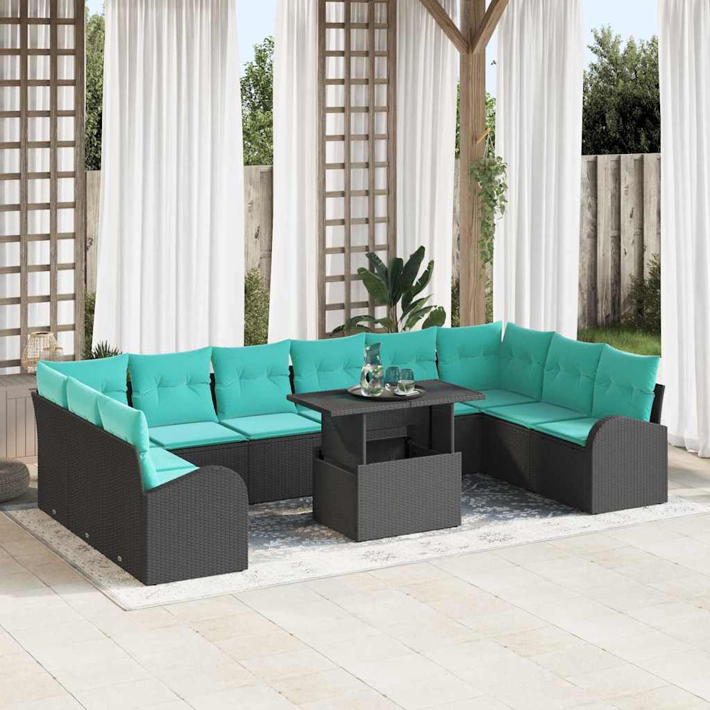 vidaXL Tuin Sofa Set met kussen met opslag 11 pcs Bruin Poly riet