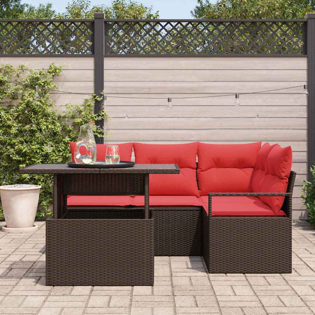 vidaXL Tuin Sofa Set met kussen met opslag 5 pcs Bruin Poly riet
