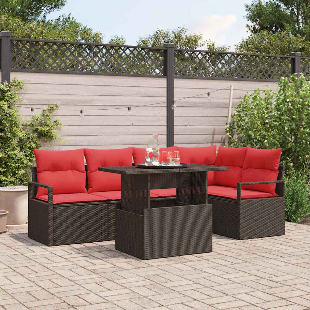vidaXL Tuin Sofa Set met opslag 6 pcs Bruin Poly riet