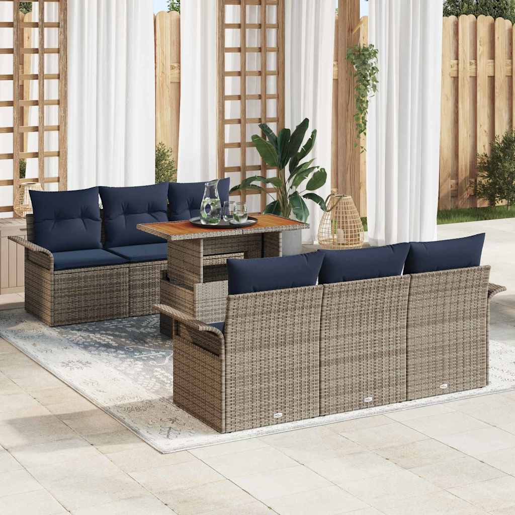 vidaXL Tuin Sofa Set met opslag 7 pcs Grijs Poly riet