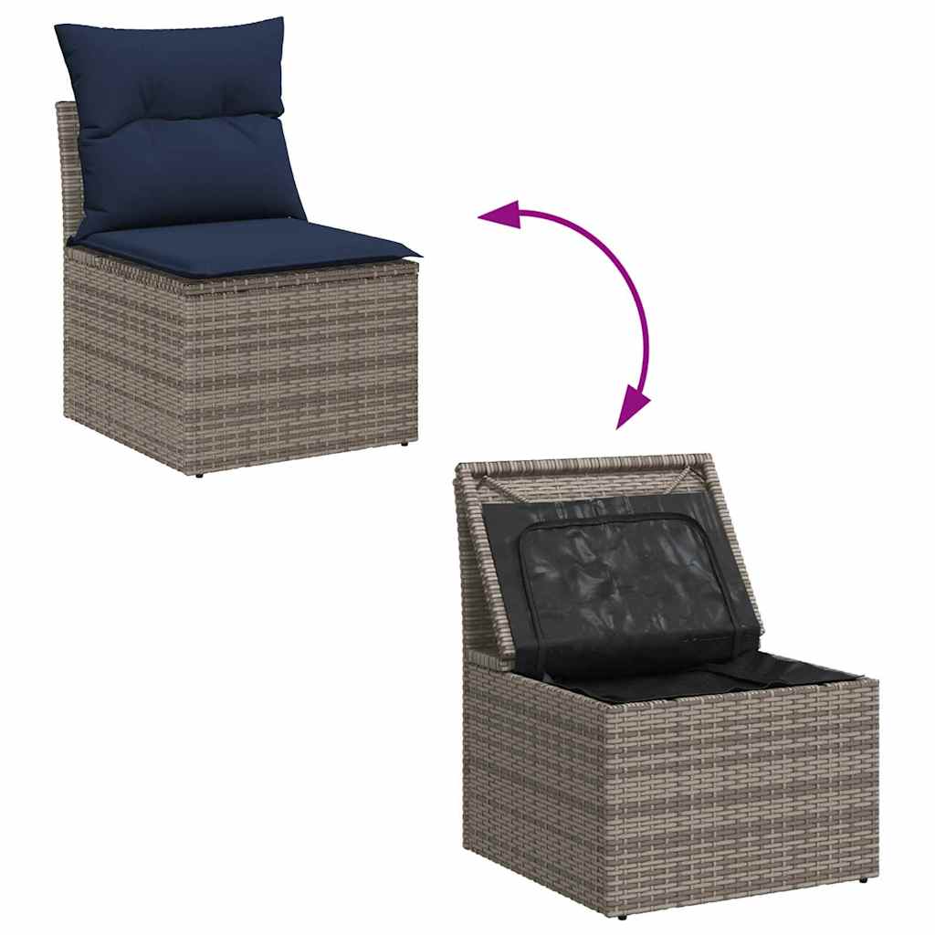 vidaXL Tuin Sofa Set met opslag 7 pcs Grijs Poly riet