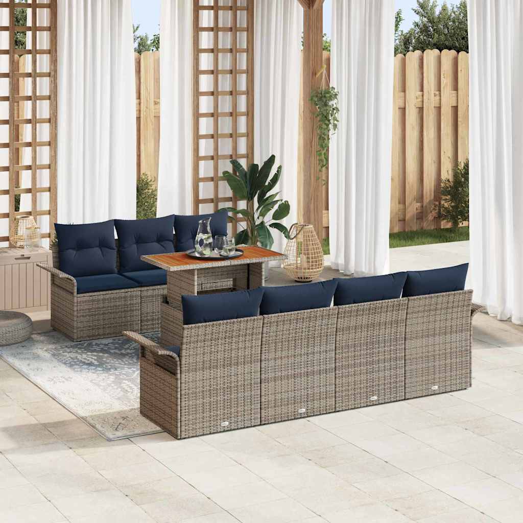 vidaXL Tuin Sofa Set met opslag 8 pcs Grijs Poly riet
