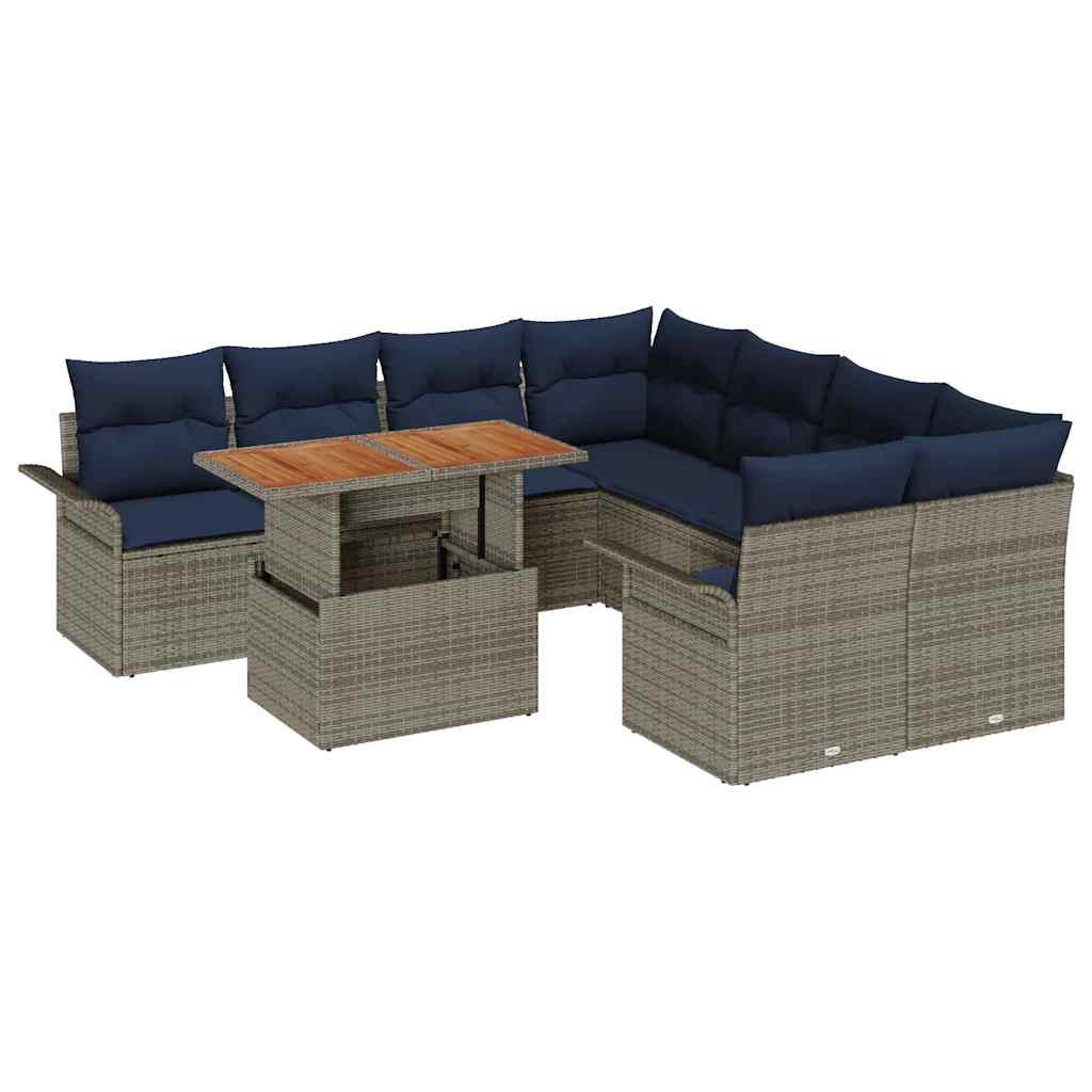 vidaXL Tuin Sofa Set met opslag 9 pcs Grijs Poly riet