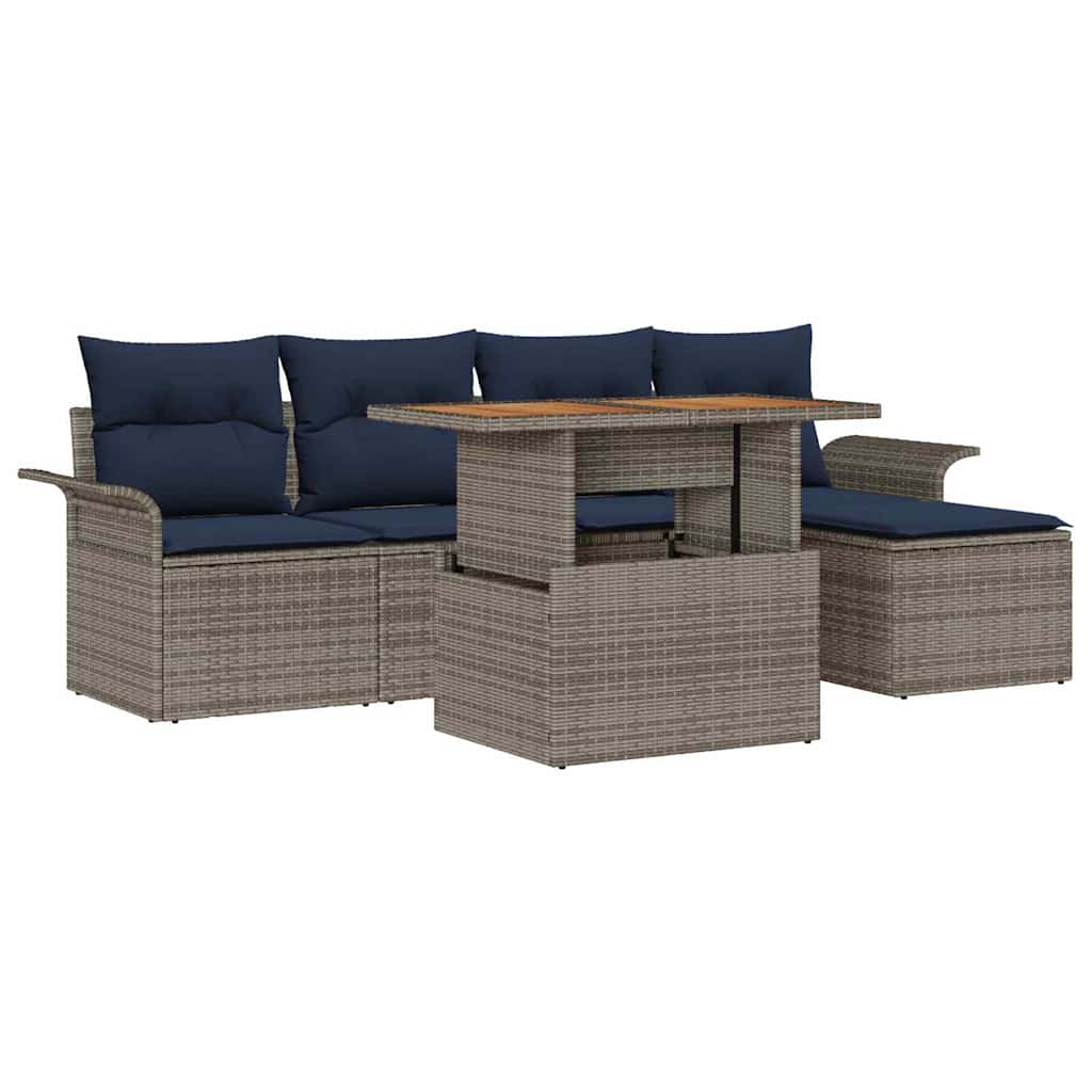 vidaXL Tuin Sofa Set met opslag 6 pcs Grijs Poly riet