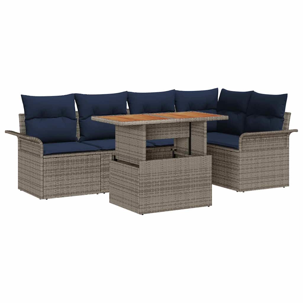 vidaXL Tuin Sofa Set met opslag 6 pcs Grijs Poly riet