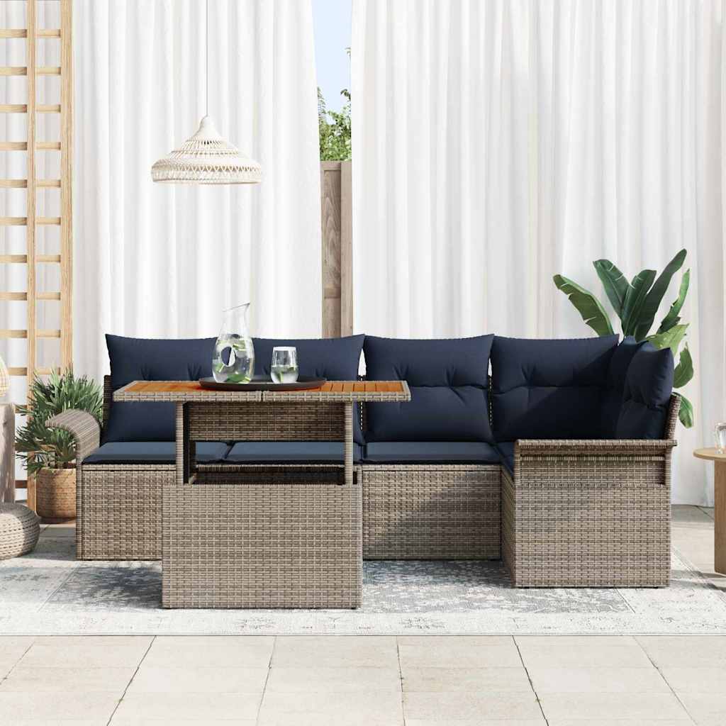 vidaXL Tuin Sofa Set met opslag 6 pcs Grijs Poly riet