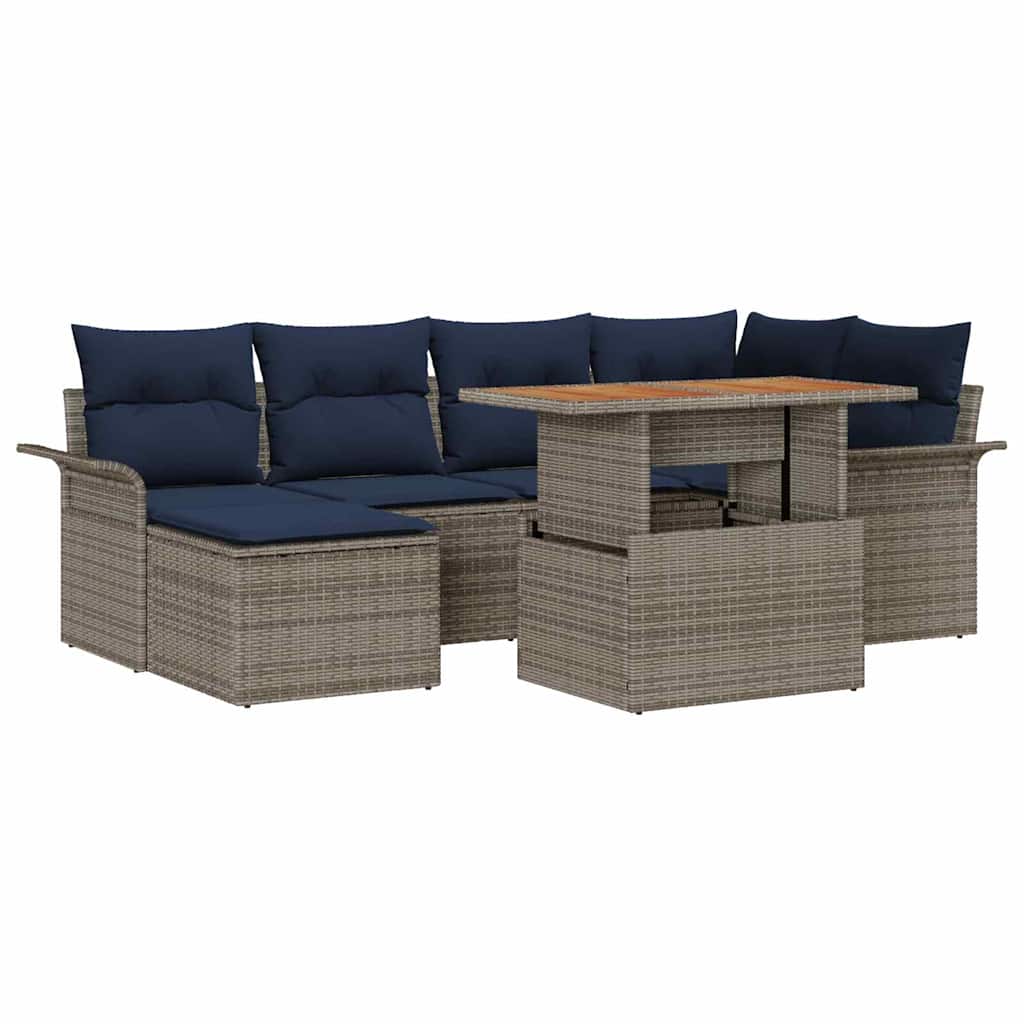 vidaXL Tuin Sofa Set met opslag 7 pcs Grijs Poly riet