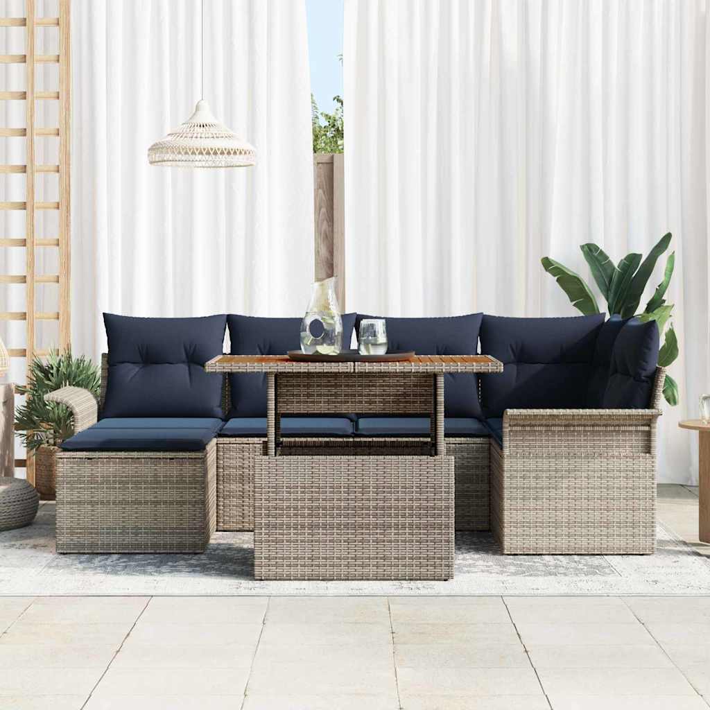 vidaXL Tuin Sofa Set met opslag 7 pcs Grijs Poly riet