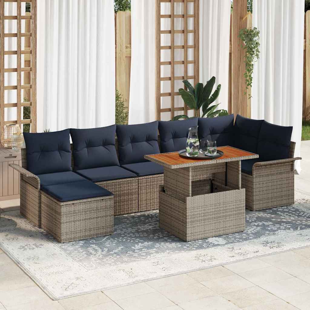 vidaXL Tuin Sofa Set met opslag 8 pcs Grijs Poly riet