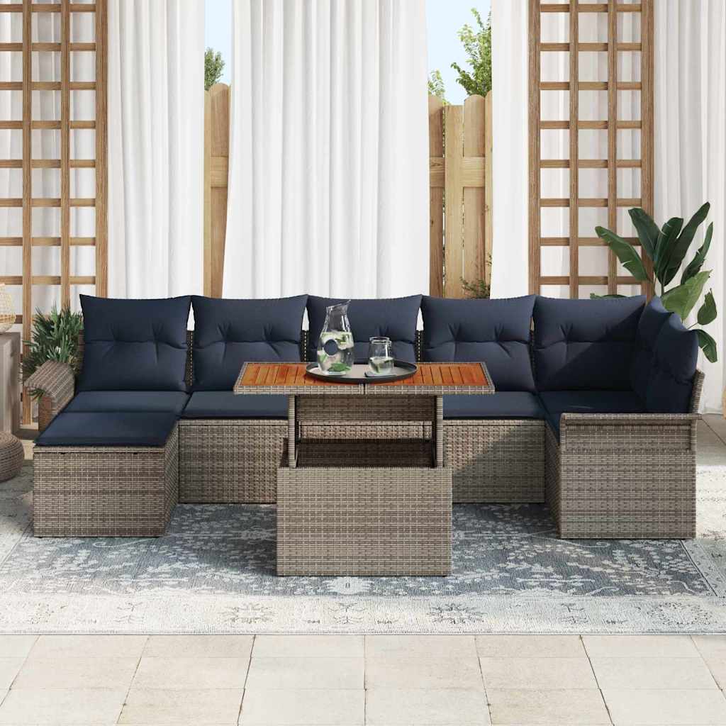 vidaXL Tuin Sofa Set met opslag 8 pcs Grijs Poly riet