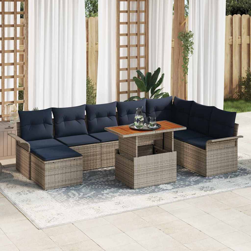 vidaXL Tuin Sofa Set met opslag 9 pcs Grijs Poly riet