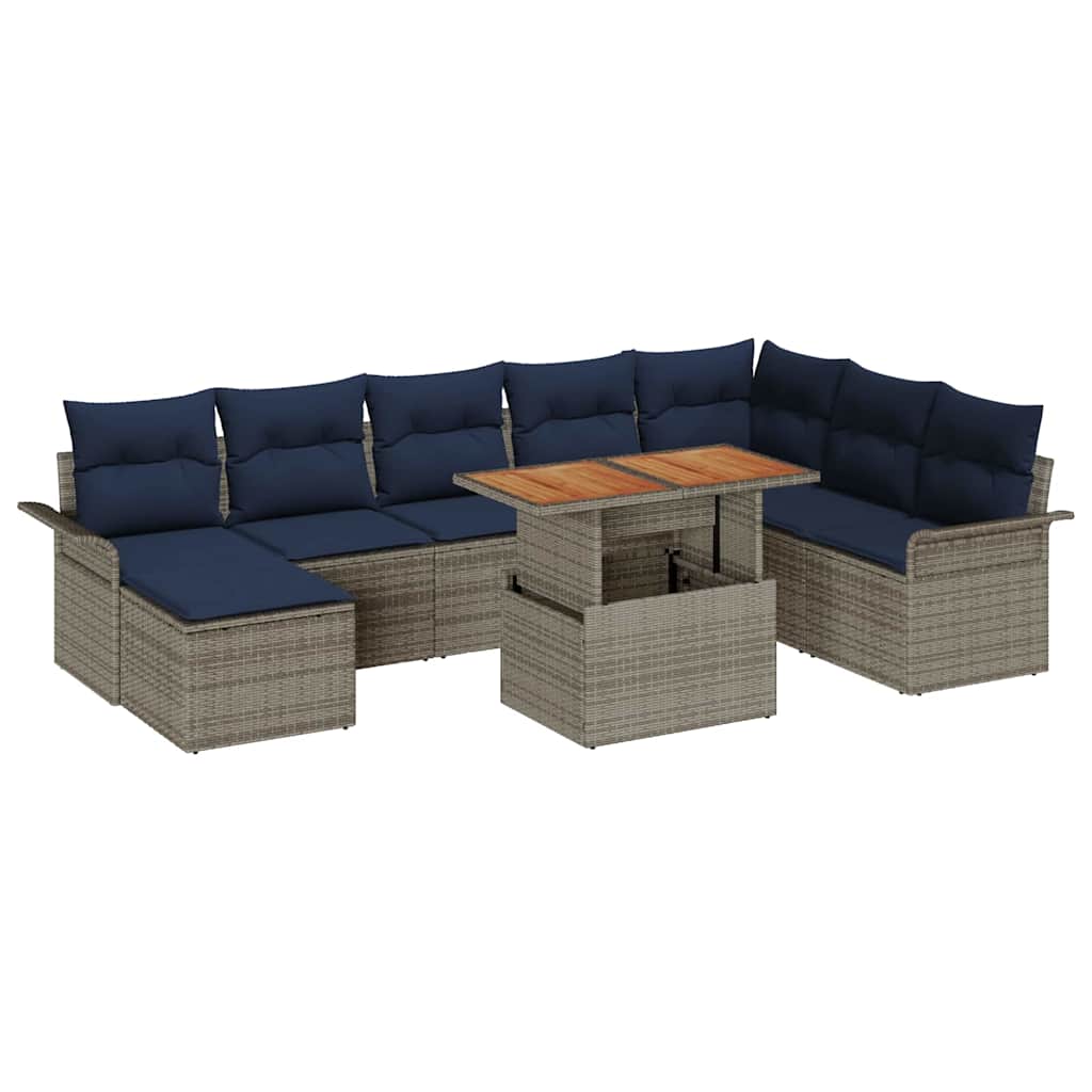 vidaXL Tuin Sofa Set met opslag 9 pcs Grijs Poly riet