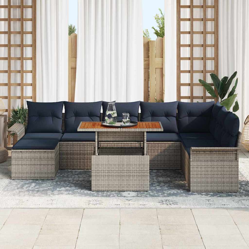 vidaXL Tuin Sofa Set met opslag 9 pcs Grijs Poly riet