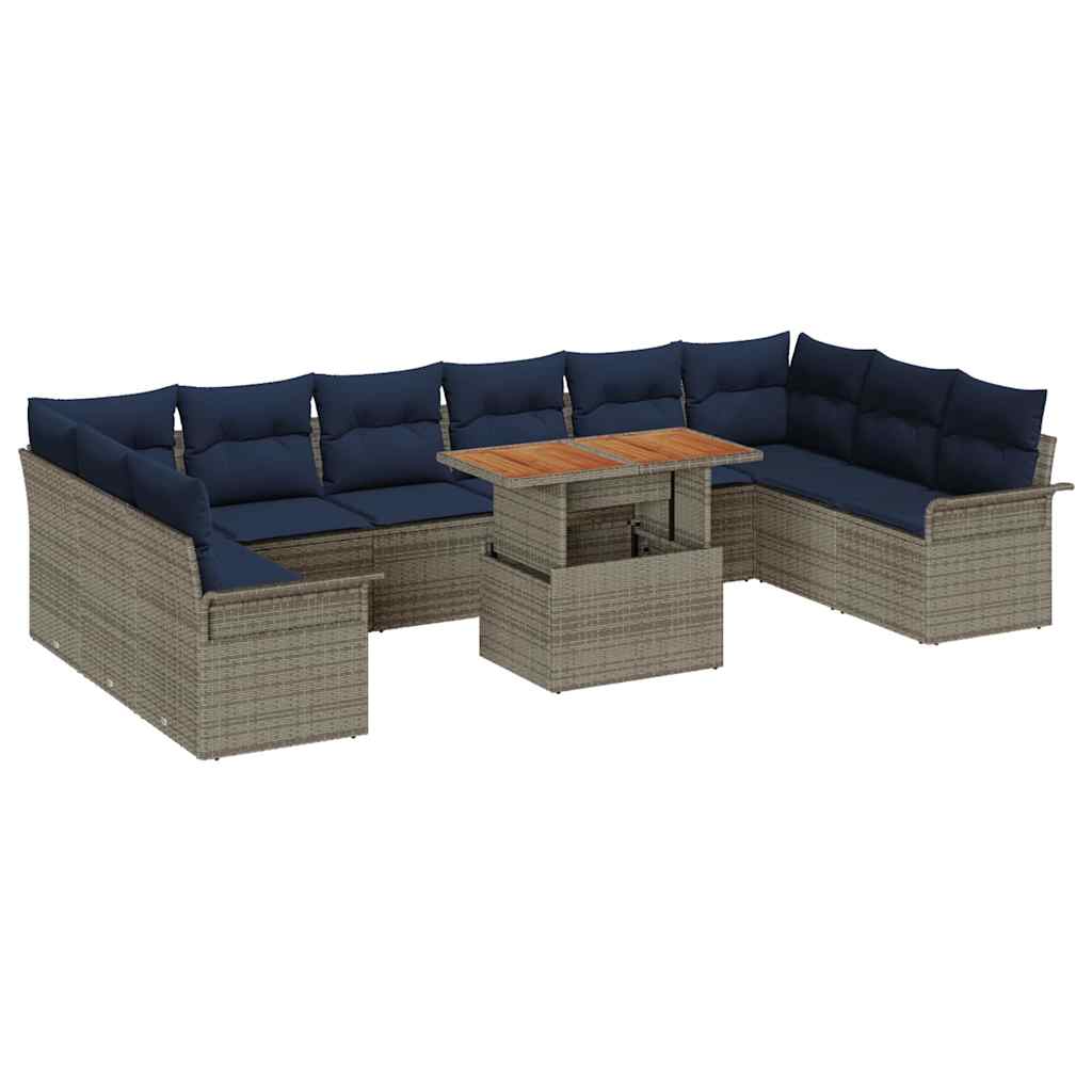 vidaXL Tuin Sofa Set met opslag 11 pcs Grijs Poly riet