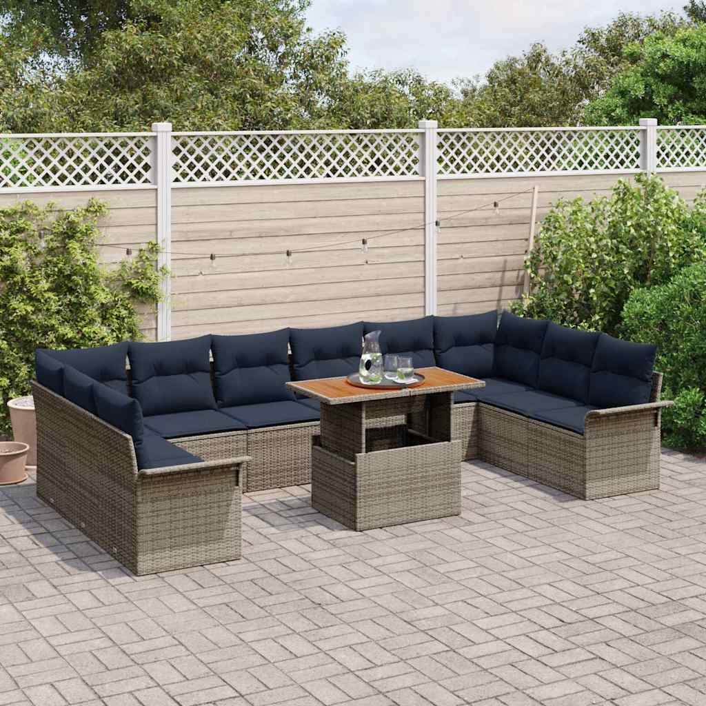 vidaXL Tuin Sofa Set met opslag 11 pcs Grijs Poly riet
