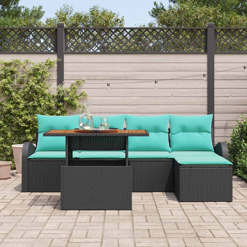 vidaXL Tuin Sofa Set met opslag 6 pcs Zwart Poly riet