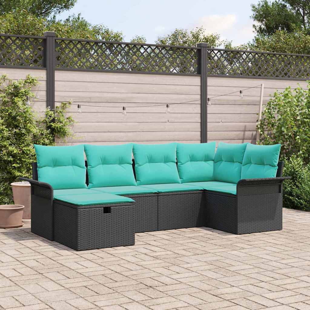vidaXL Tuin Sofa Set met kussen 6 pcs Zwart en Turquoise poly rattan