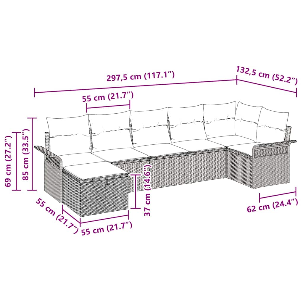 vidaXL Tuin Sofa Set met kussen 7 pcs Zwart en Turquoise poly rattan