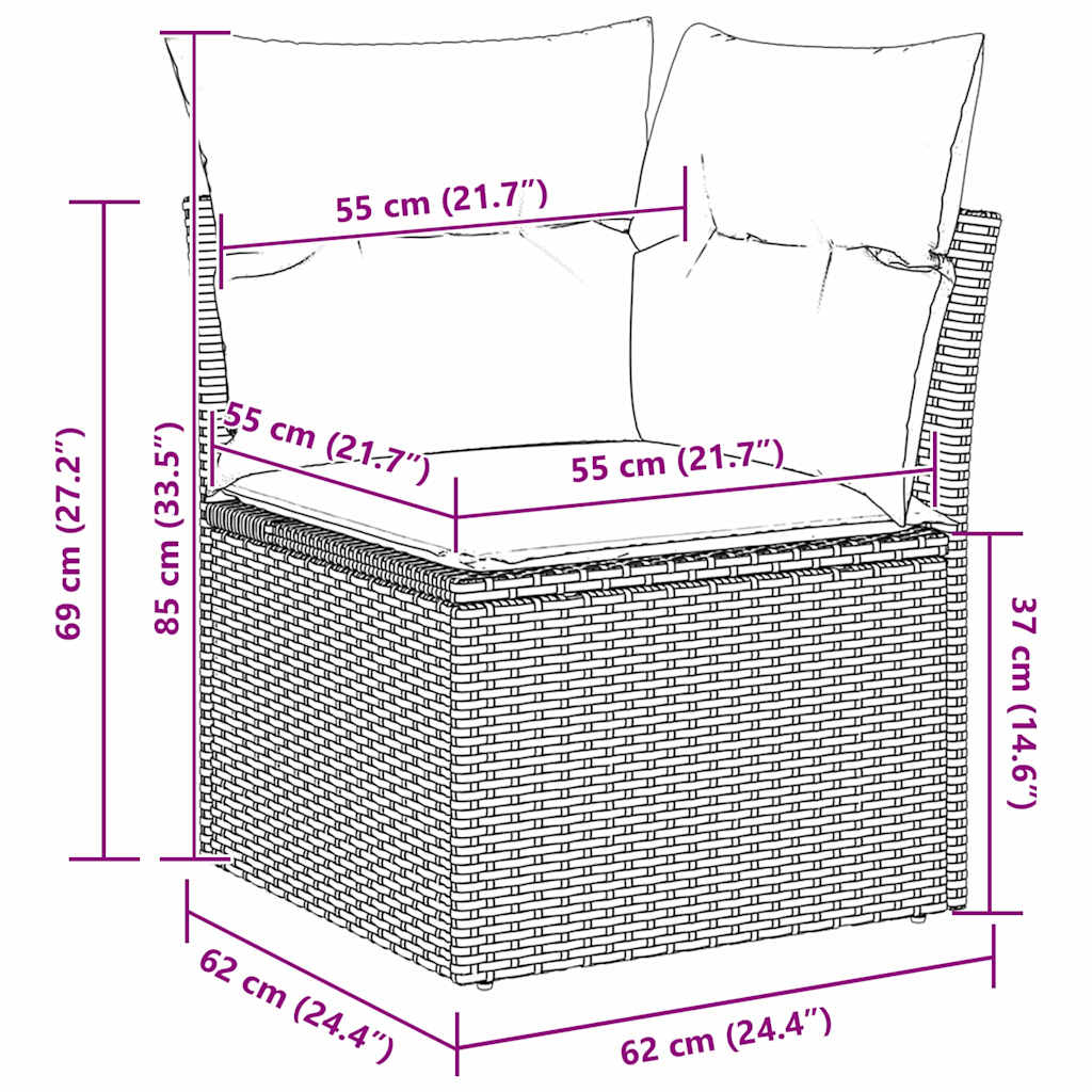 vidaXL Tuin Sofa Set met kussen 7 pcs Zwart en Turquoise poly rattan