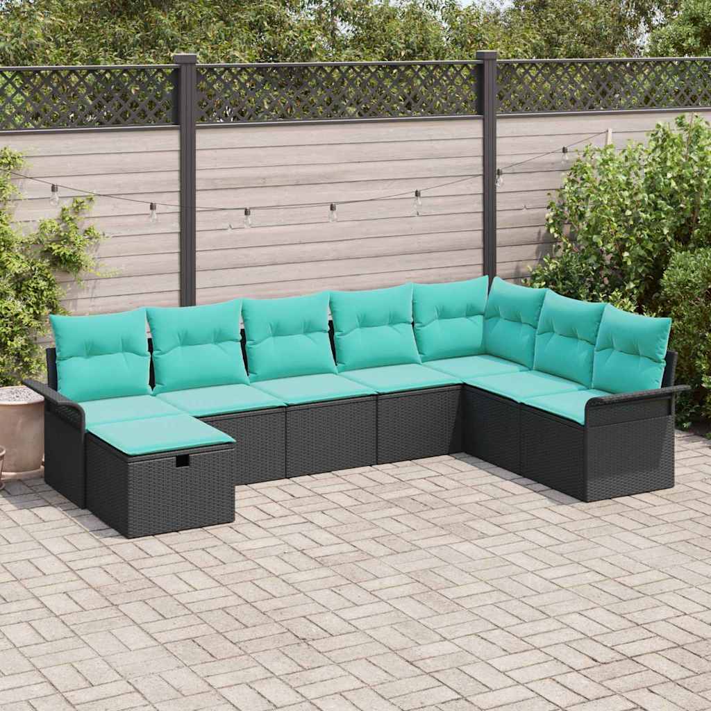 vidaXL Tuin Sofa Set met kussen 8 pcs Zwart en Turquoise poly rattan