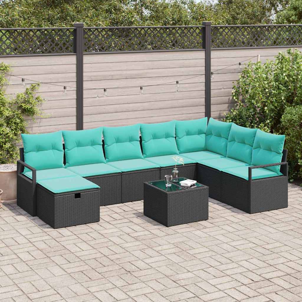 vidaXL Bankstel met kussen met opslag Bruin poly rattan