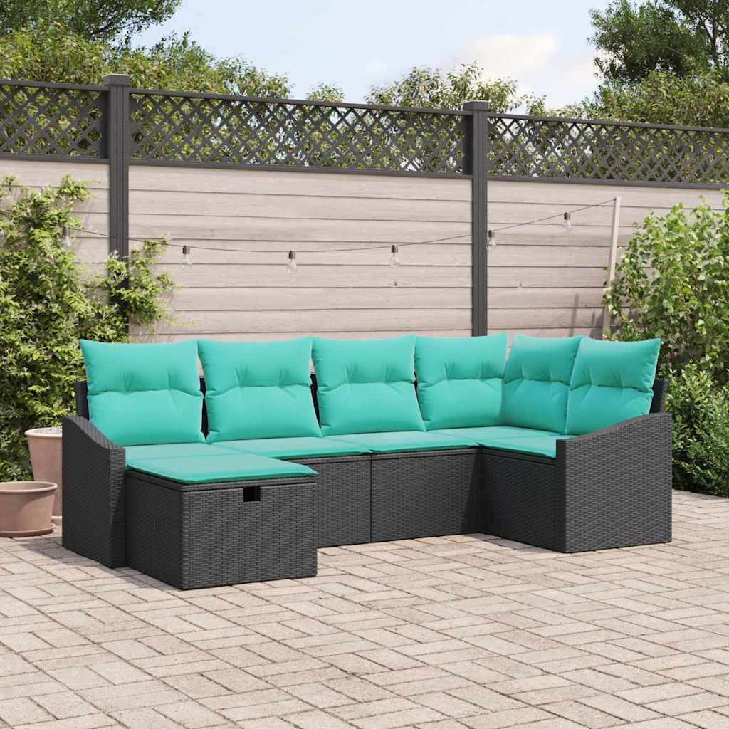 vidaXL Bankstel met kussen met opslag 6 pcs Zwart poly rattan