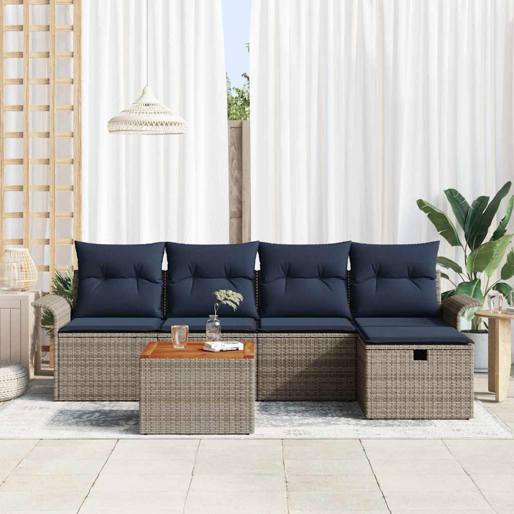 vidaXL Tuinbankenset met kussen met opslag 6 pcs Zwart poly rattan