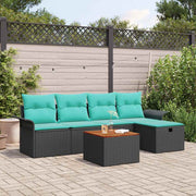vidaXL Tuinbankenset met kussen met opslag 6 pcs Zwart poly rattan