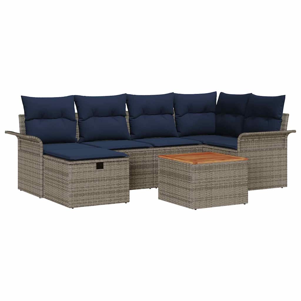 vidaXL Tuinbankenset met kussen met opslag 7 pcs Zwart poly rattan