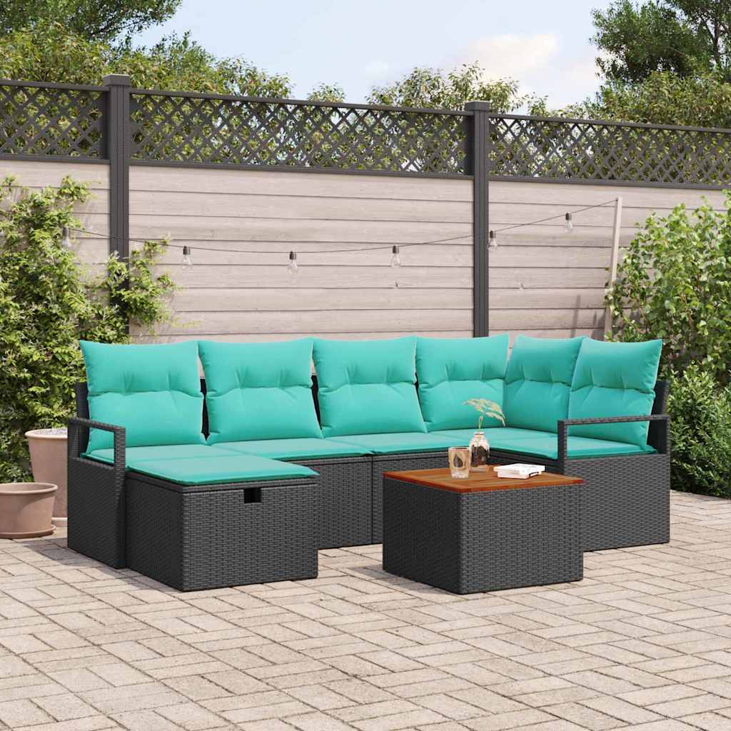 vidaXL Tuinbankenset met kussen met opslag 7 pcs Grijs poly rattan