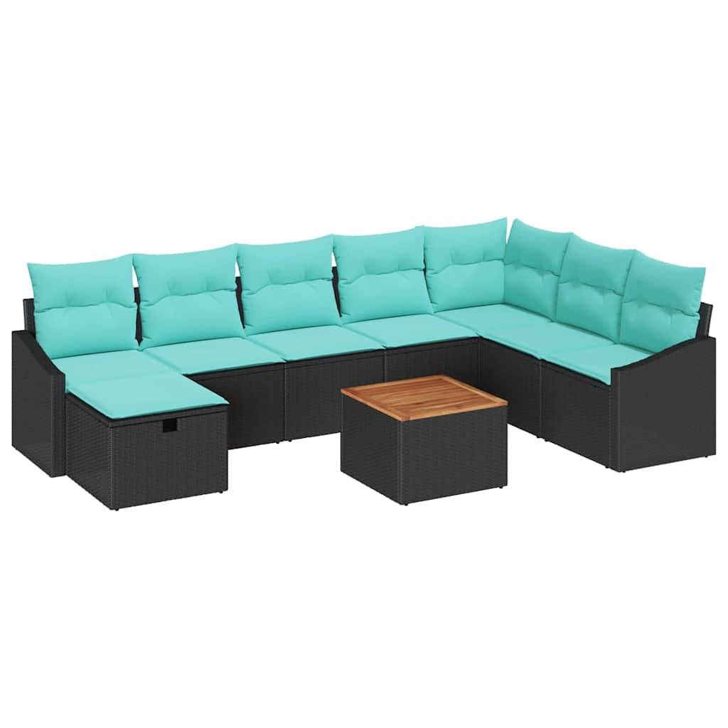 vidaXL Tuinbankenset met kussen met opslag 9 pcs Zwart poly rattan