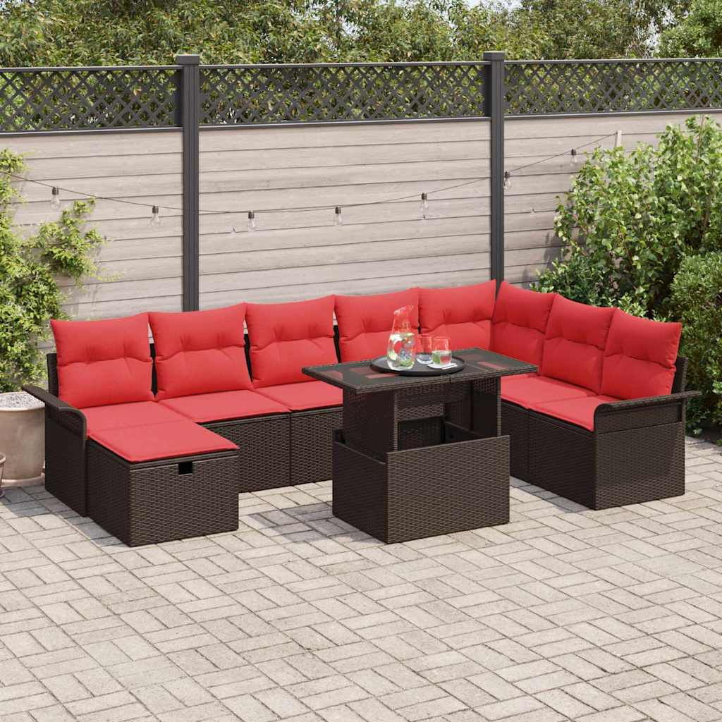 vidaXL Tuin Sofa Set met kussen met opslag 9 pcs Zwart Poly riet