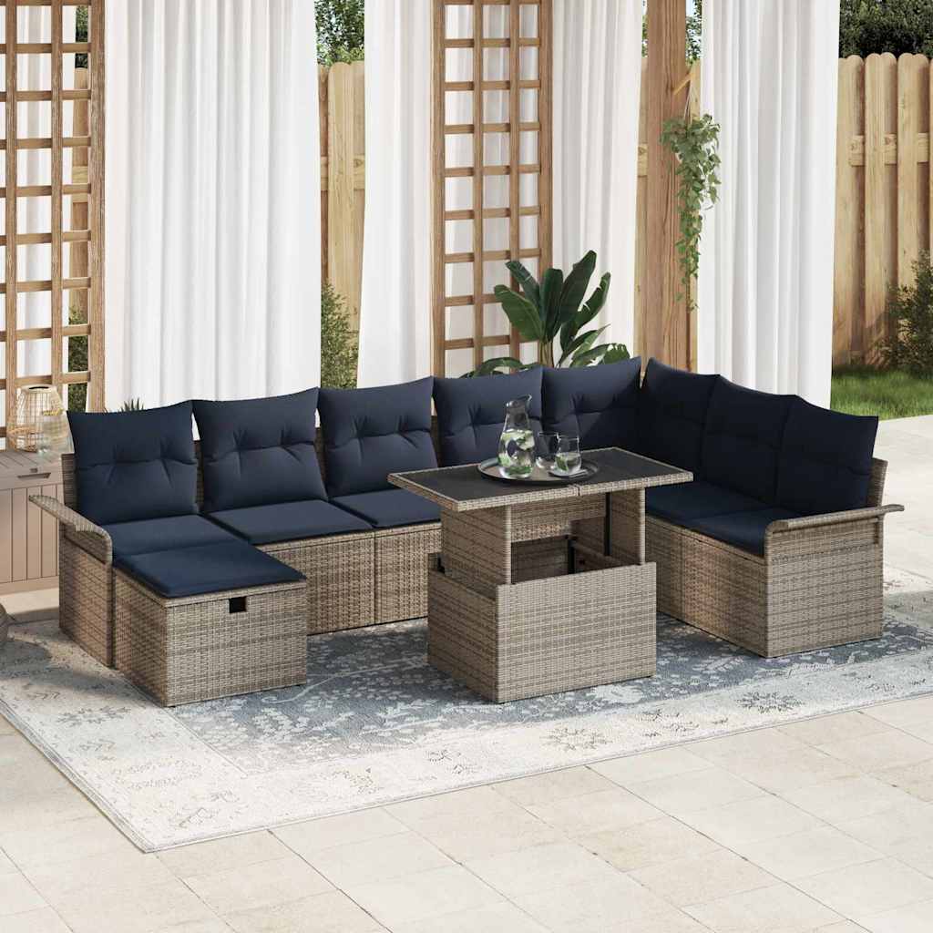 vidaXL Tuin Sofa Set met kussen met opslag 9 pcs Zwart Poly riet