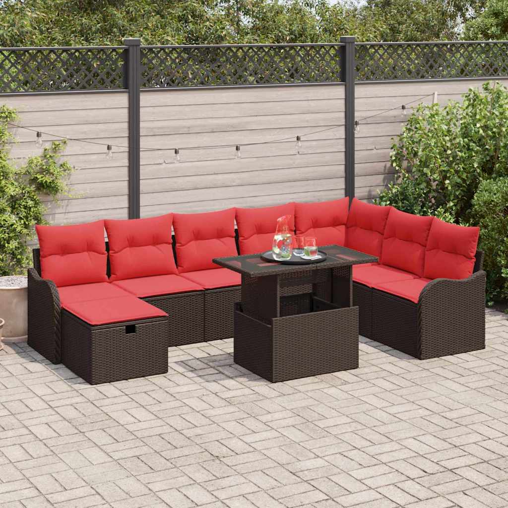 vidaXL Tuin Sofa Set met kussen met opslag 9 pcs Bruin Poly riet