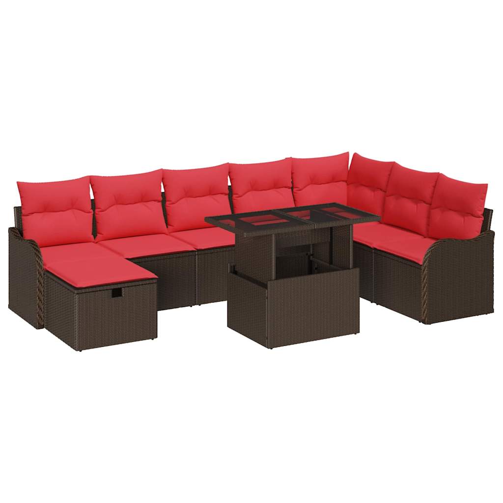 vidaXL Tuin Sofa Set met kussen met opslag 9 pcs Bruin Poly riet