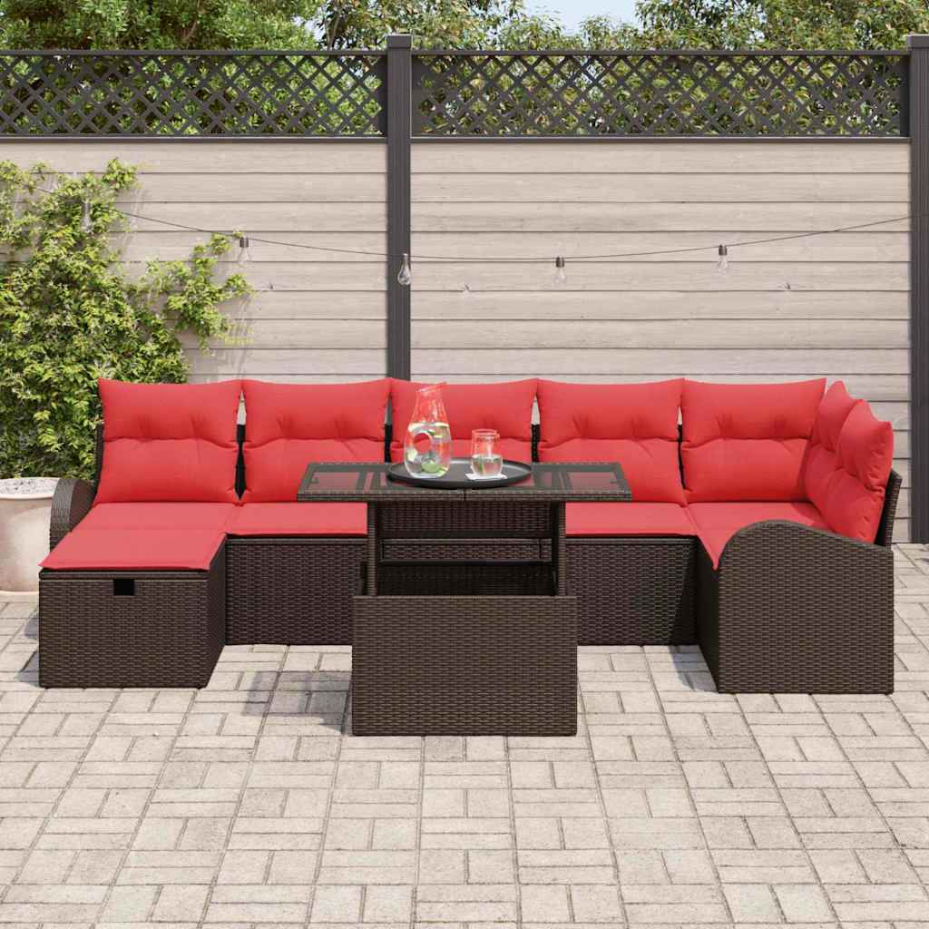 vidaXL Tuin Sofa Set met kussen met opslag 8 pcs Bruin Poly riet