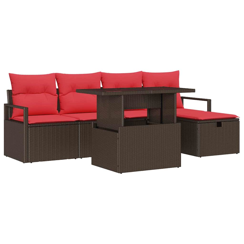 vidaXL Tuin Sofa Set met kussen met opslag 6 pcs Bruin Poly riet