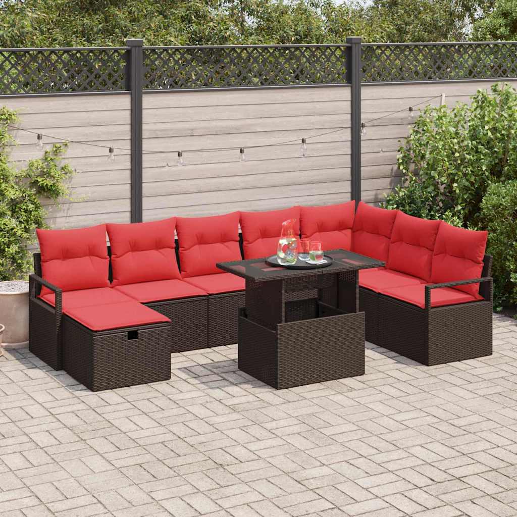vidaXL Tuin Sofa Set met kussen met opslag 9 pcs poly rattan