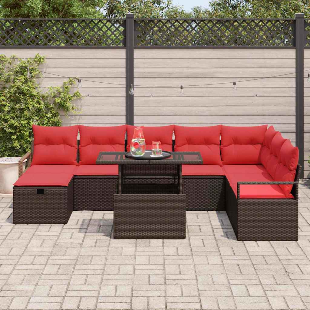 vidaXL Tuin Sofa Set met kussen met opslag 9 pcs poly rattan