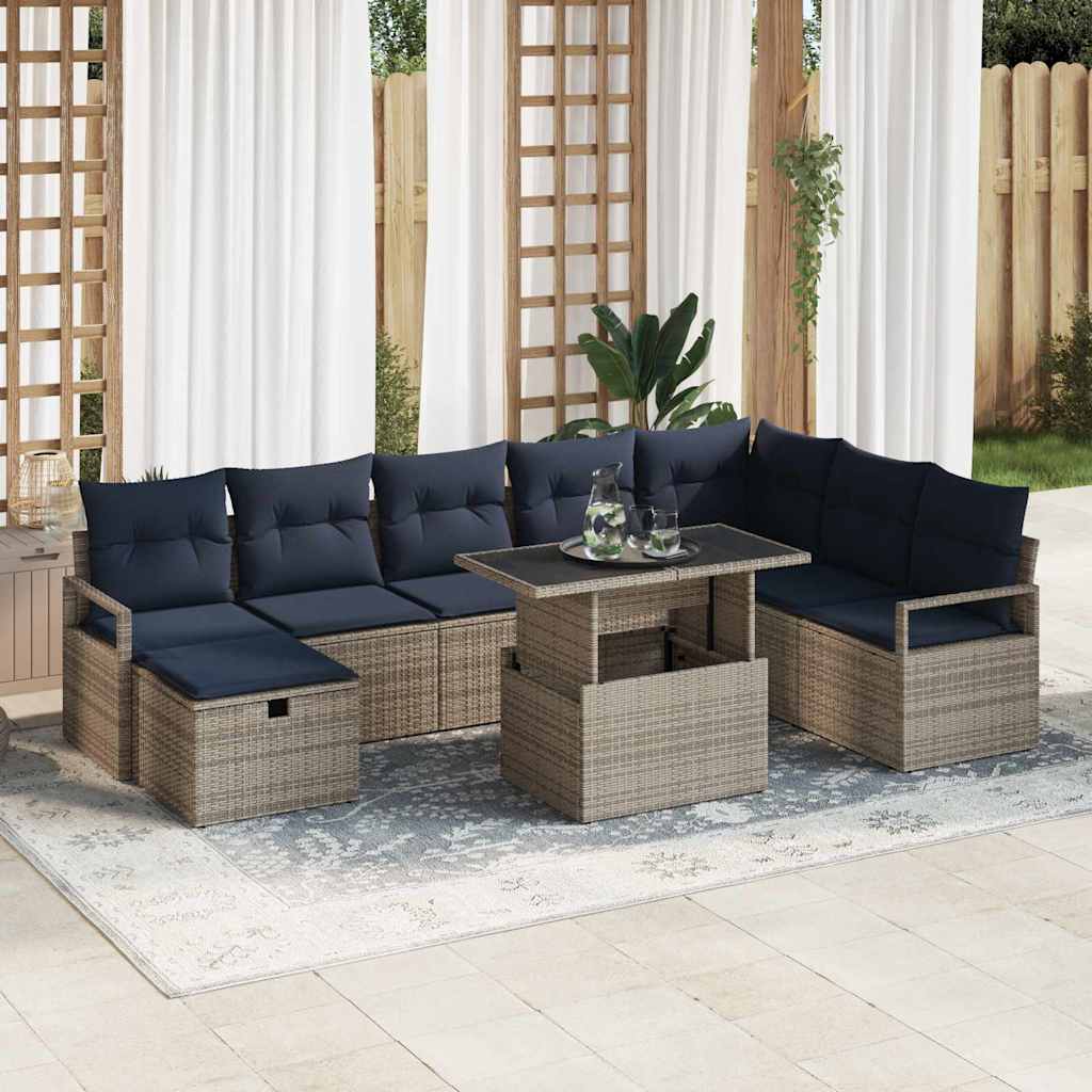 vidaXL Tuin Sofa Set met kussen met opslag 9 pcs poly rattan