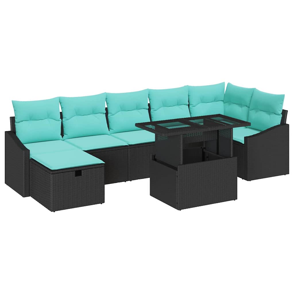 vidaXL Tuin Sofa Set met kussen met opslag 8 pcs Zwart Poly riet