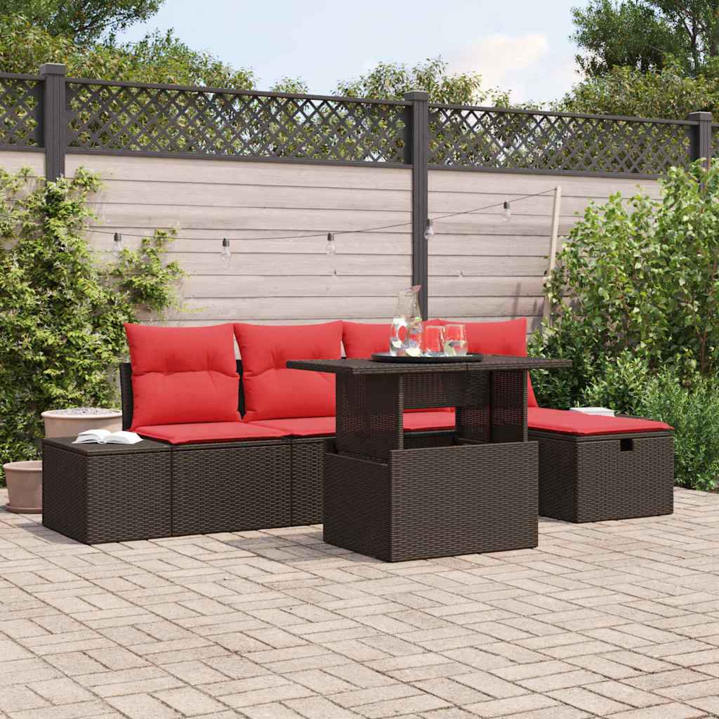 vidaXL Tuin Sofa Set met kussen met opslag 6 pcs poly rattan