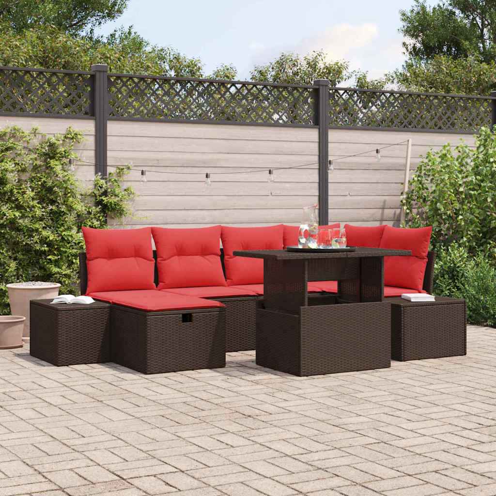 vidaXL Tuin Sofa Set met kussen met opslag 7 pcs poly rattan