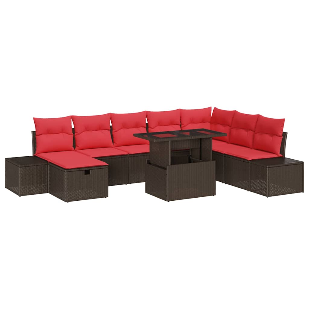 vidaXL Tuin Sofa Set met kussen met opslag 9 pcs Bruin Poly riet