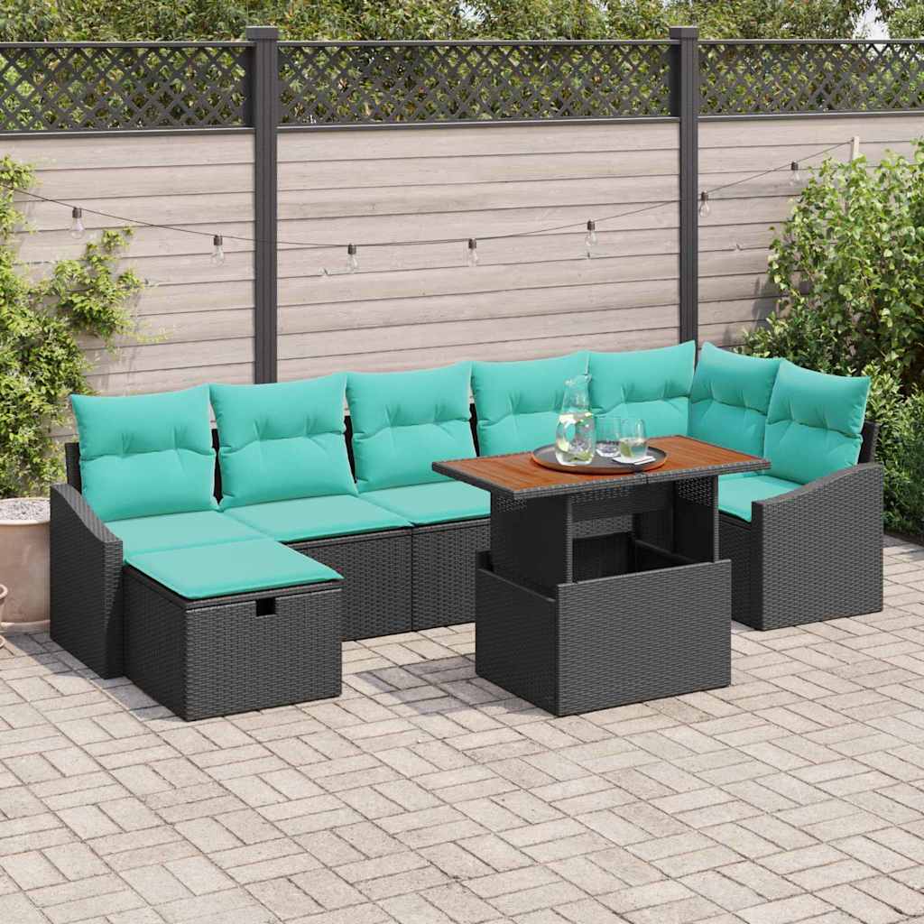 vidaXL Tuinbankenset met kussen met opslag 8 pcs Zwart poly rattan
