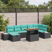 vidaXL Tuinbankenset met kussen met opslag 8 pcs Zwart poly rattan