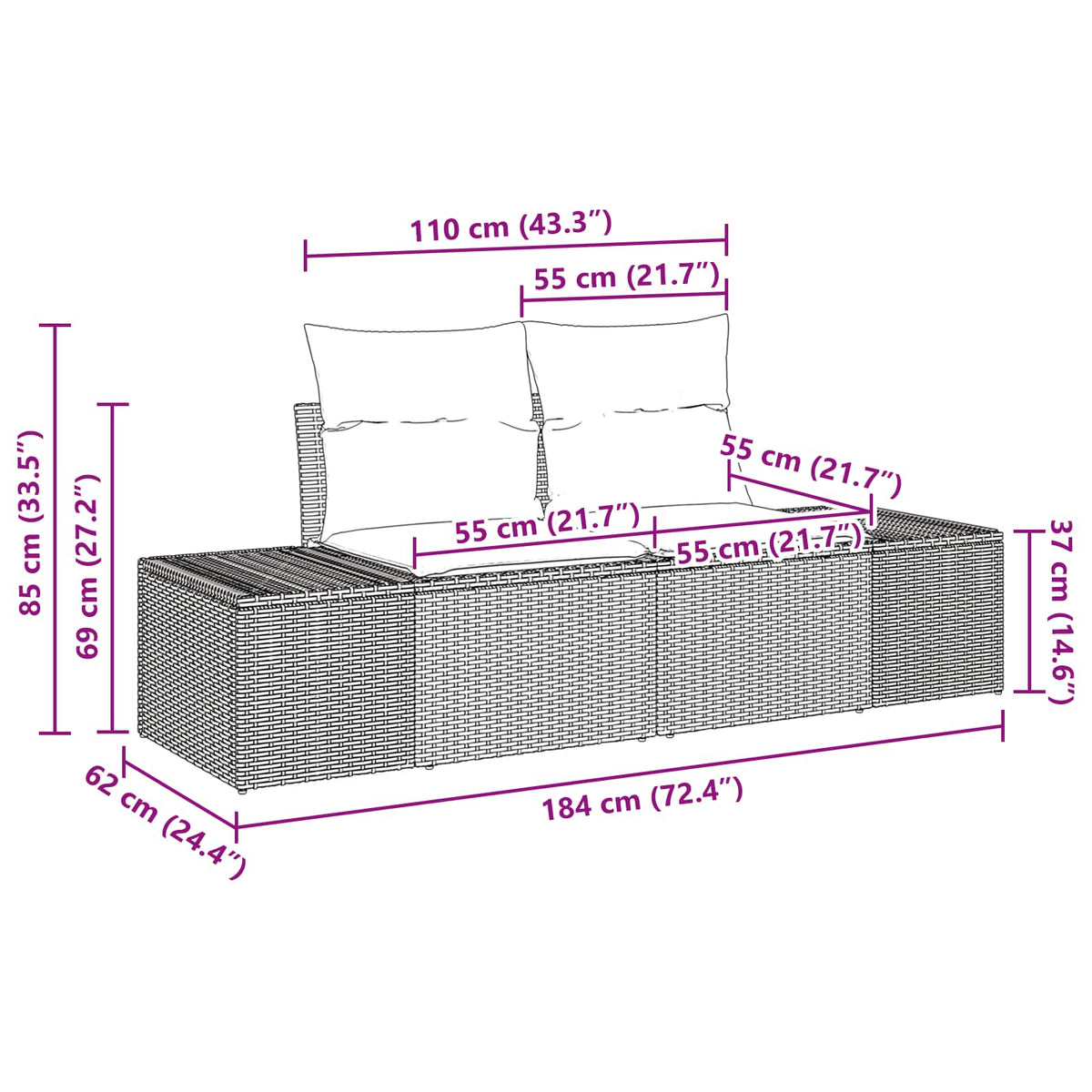vidaXL Tuinbankenset met kussen met opslag 8 pcs Zwart poly rattan