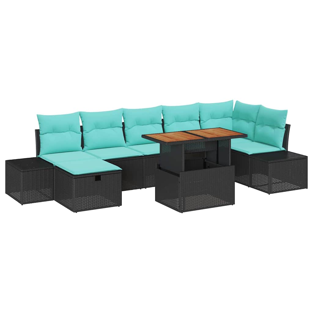vidaXL Tuinbankenset met kussen met opslag 8 pcs Zwart poly rattan