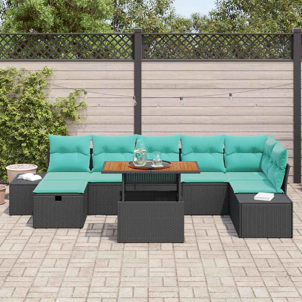 vidaXL Tuinbankenset met kussen met opslag 8 pcs Zwart poly rattan