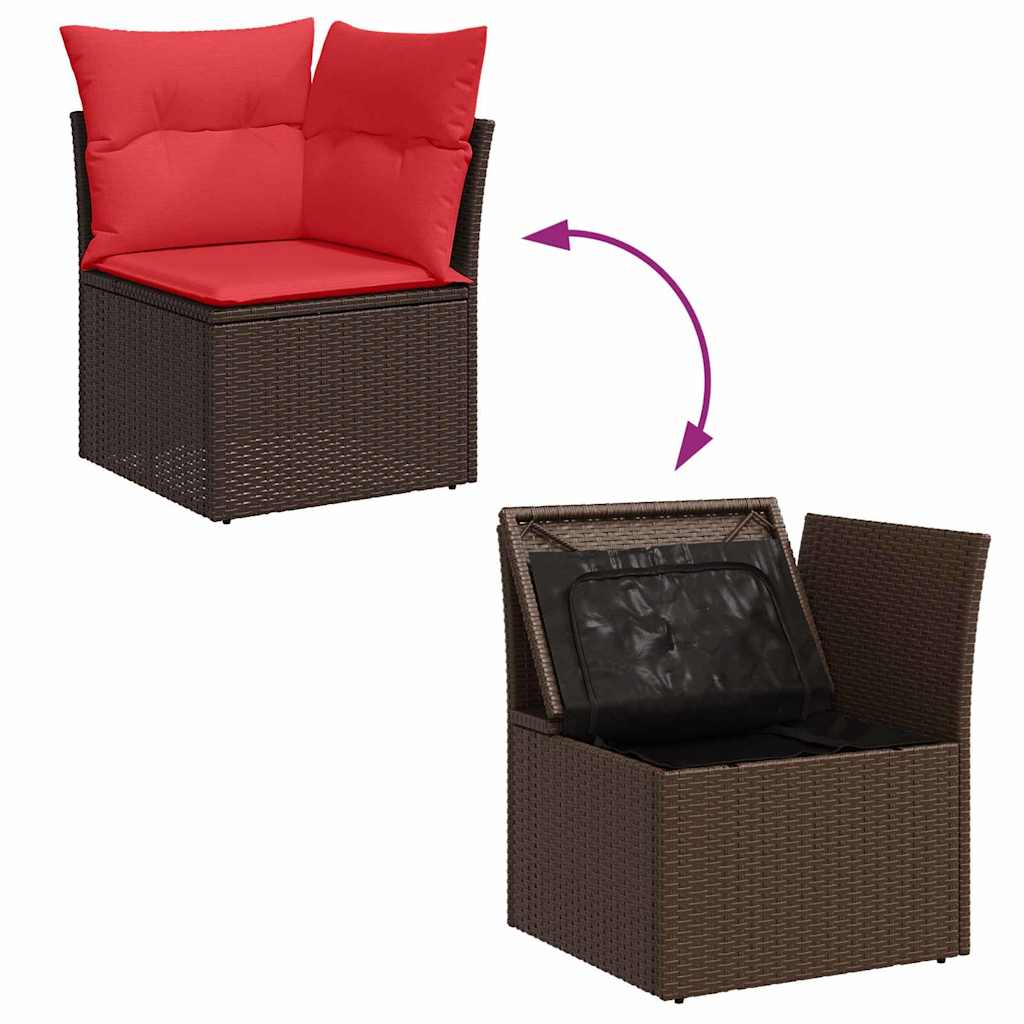 vidaXL Tuin Sofa Set met kussen met opslag 7 pcs Bruin Poly riet